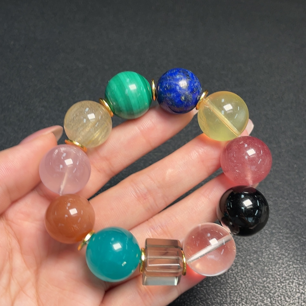 C33888694 Crystal Bracelet with Non-Natural Gemstones, Non-Gold, Total Weight Approx. 91.48g, Size Approx. 18.5mm (Mixed Stones)