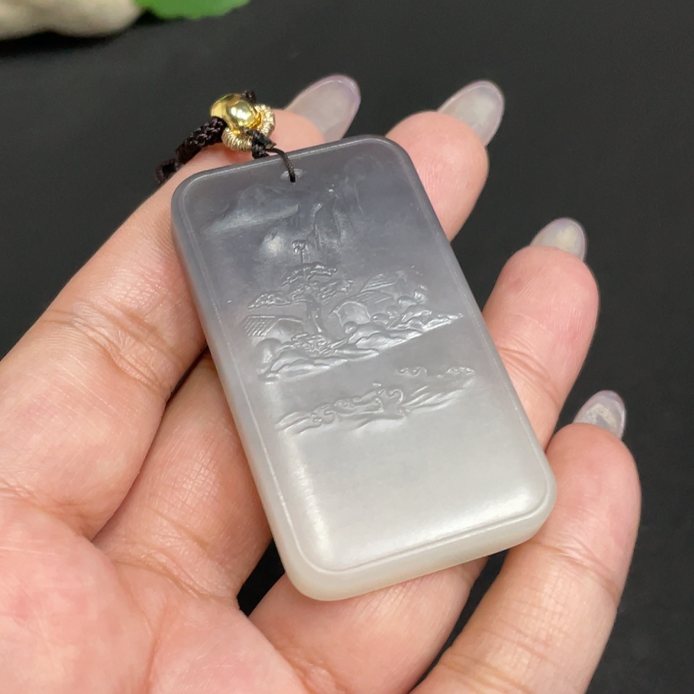 H34956432 Hetian Jade Pendant Landscape Total Weight Approx. [with Rope] 40g