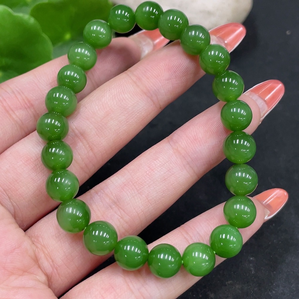 H35147706 Hetian Jade Jasper Bracelet, approx. 8mm beads, total weight approx. 18g