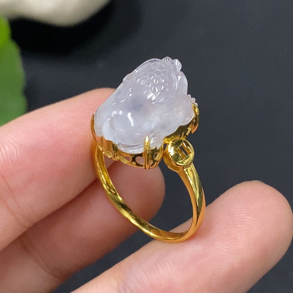 F28249694 Jadeite Inlaid with 18k Gold, Total Weight Approx. 3.24g, Size 14