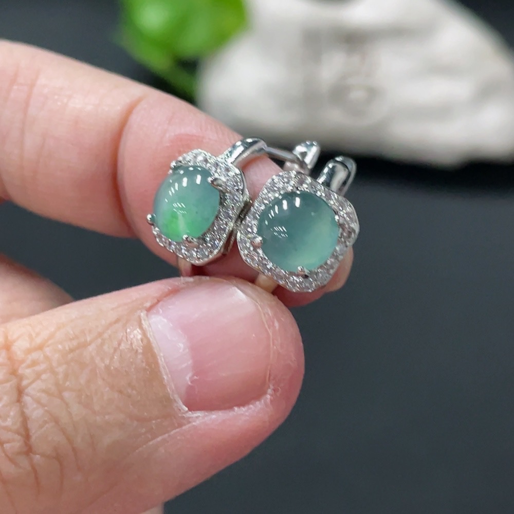 F34077062 Jadeite Inlaid Earrings Non-Gold Total Weight Approx. 3.78g