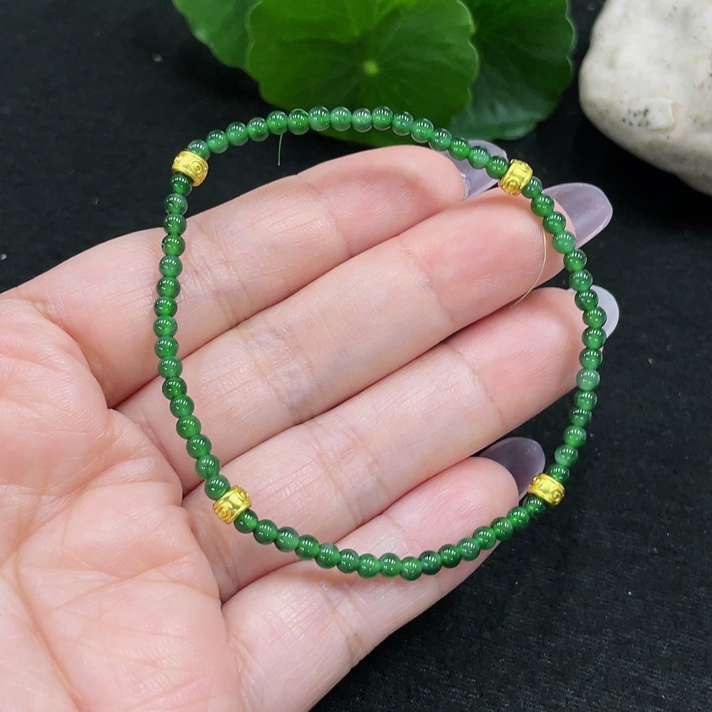 F33918303 Jadeite Beaded Bracelet Approx. 3mm Beads Total Weight Approx. 3.5g Non-gold-inlaid
