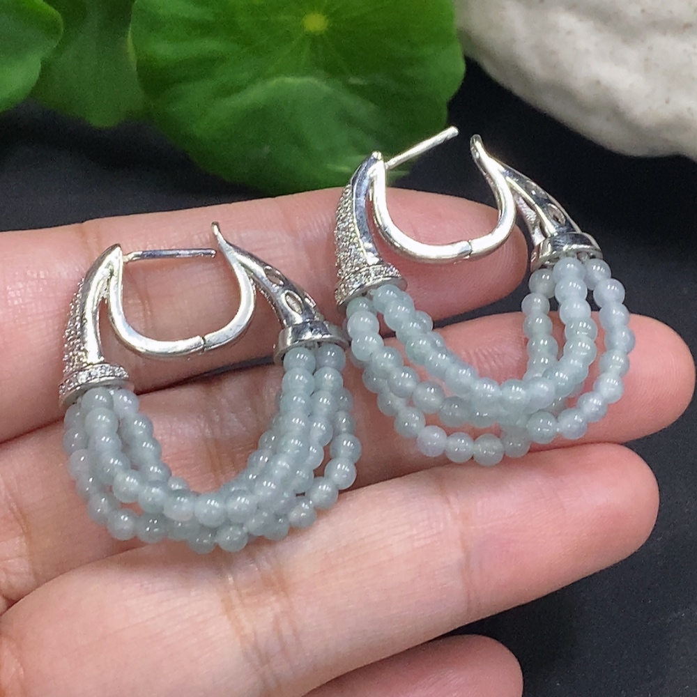 F33856692 Jadeite Inlaid Earrings (Non-Gold Setting, Total Weight Approx. 10.1g)