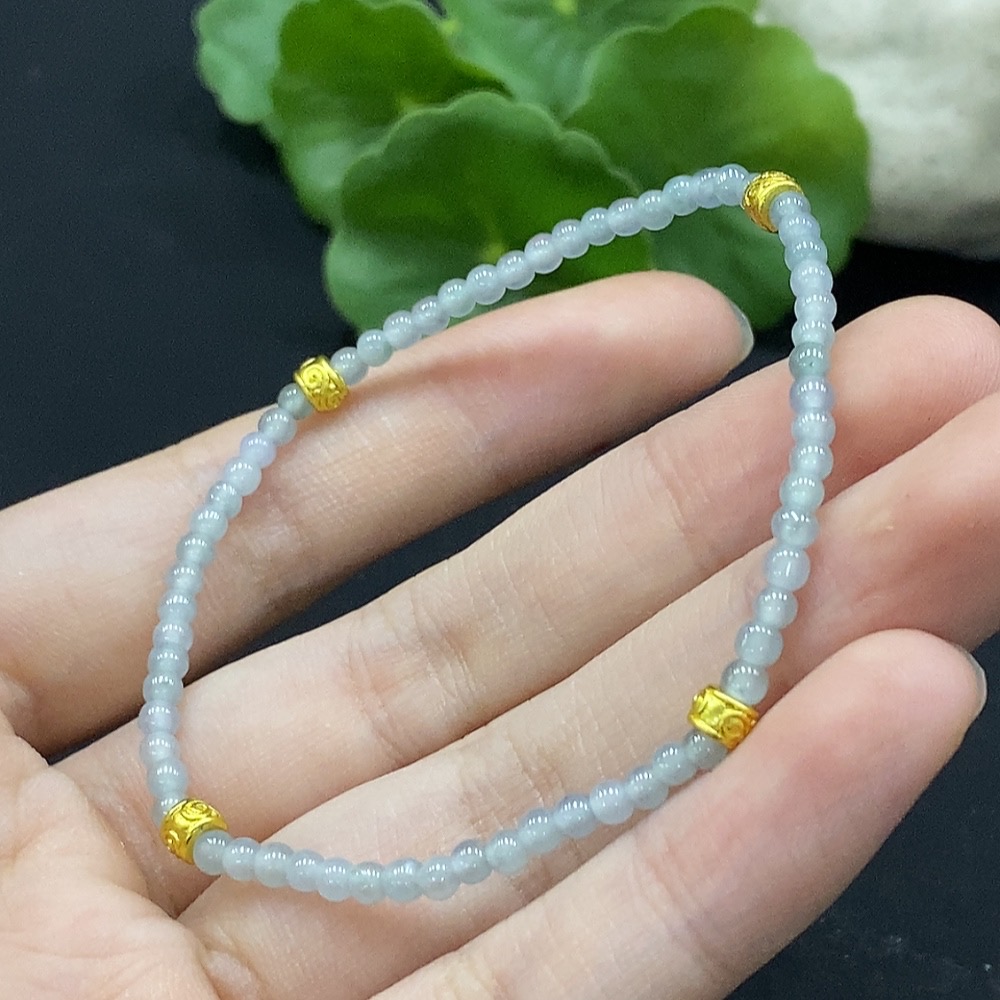 F34996629 Jadeite Bead Bracelet Approx. 3mm Non-Gold-Inlaid Total Weight Approx. 3.33g