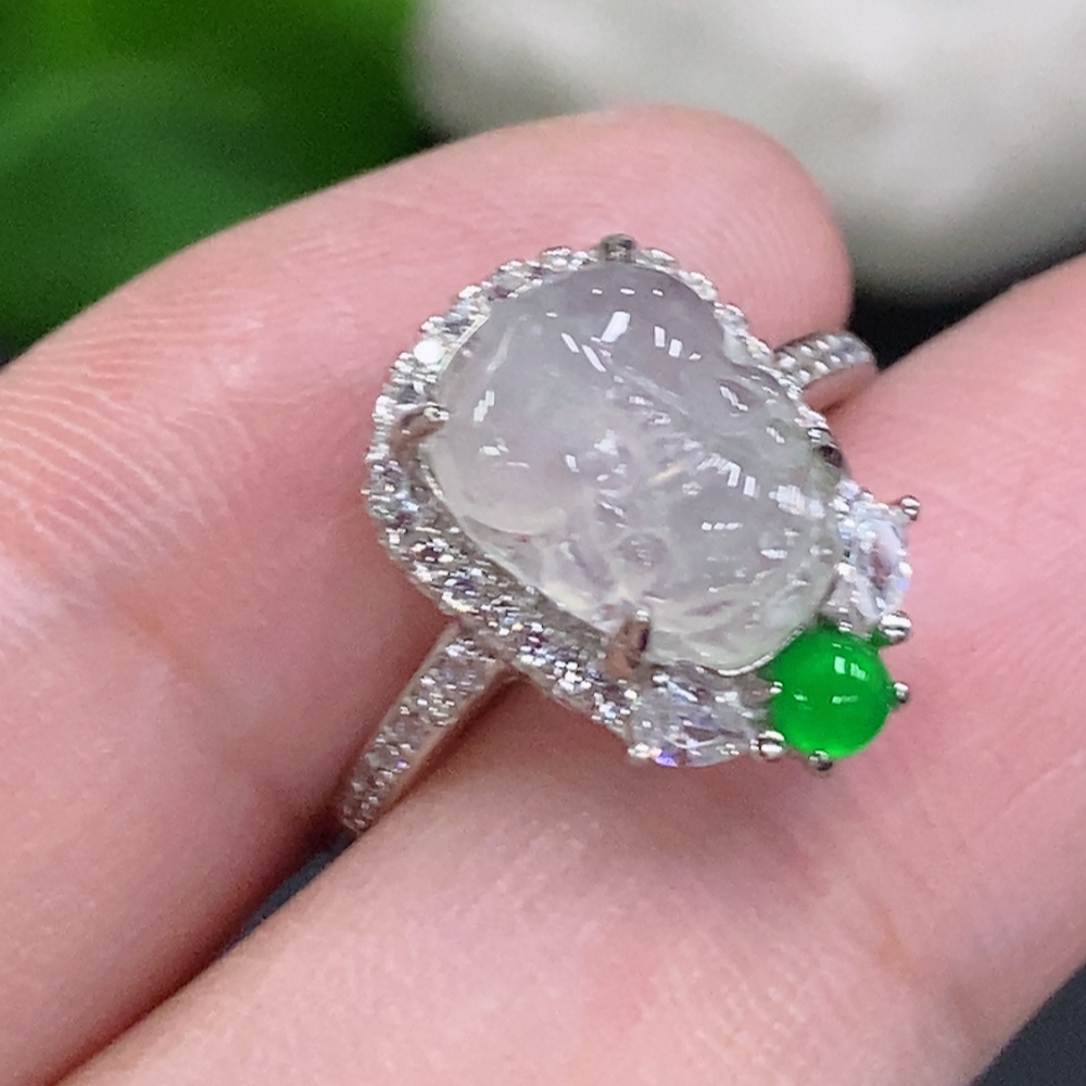 F34001077 Jadeite Inlaid Ring, Adjustable Size, Non-Gold Inlaid, Total Weight Approx. 2.6g