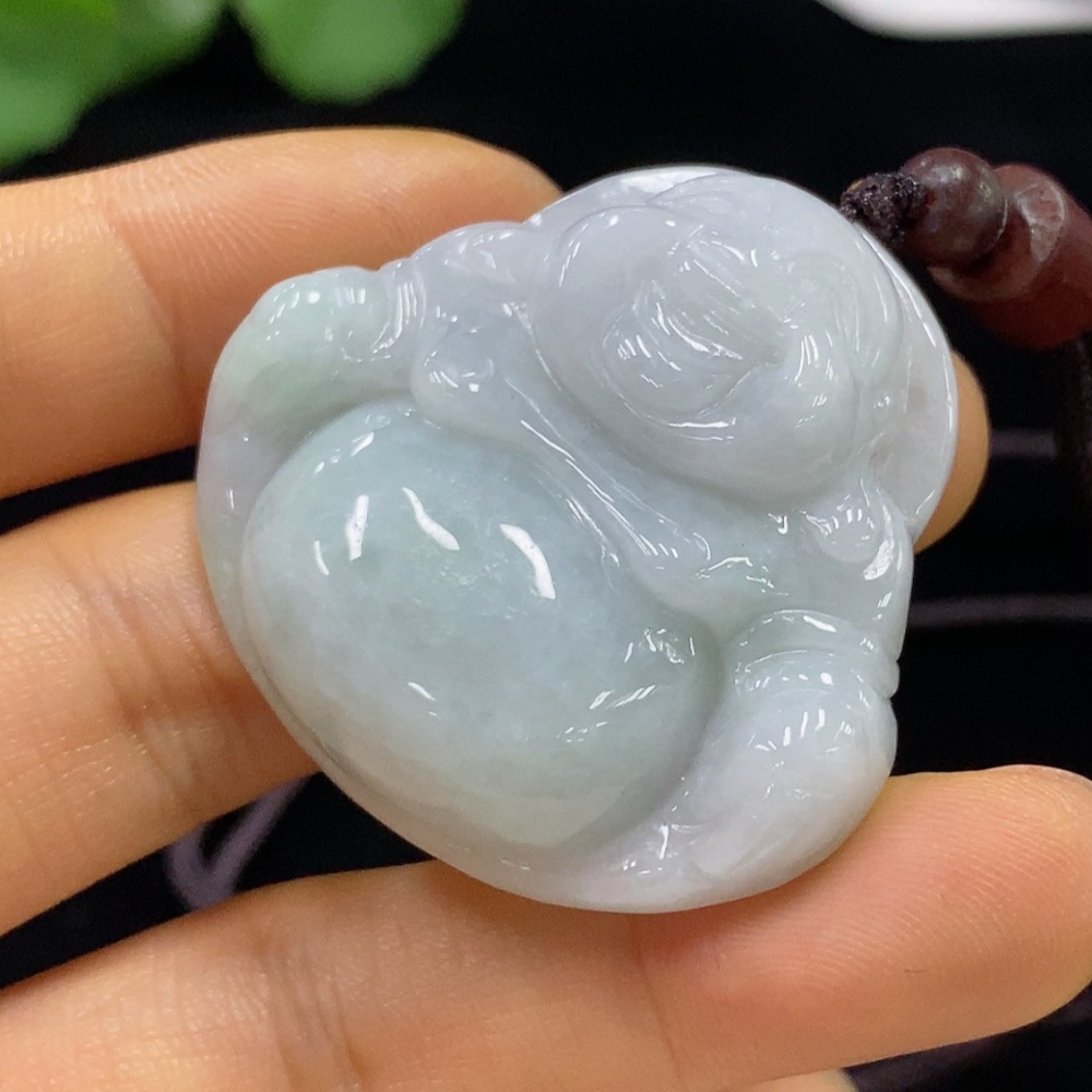 F34044221 Jadeite Buddha Pendant Total Weight Approx. 25.64g (Including Rope Weight)