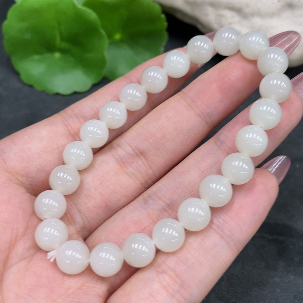 H33925689 Hetian Jade Bead Bracelet, Approx. 8mm, Total Weight About 17.6g