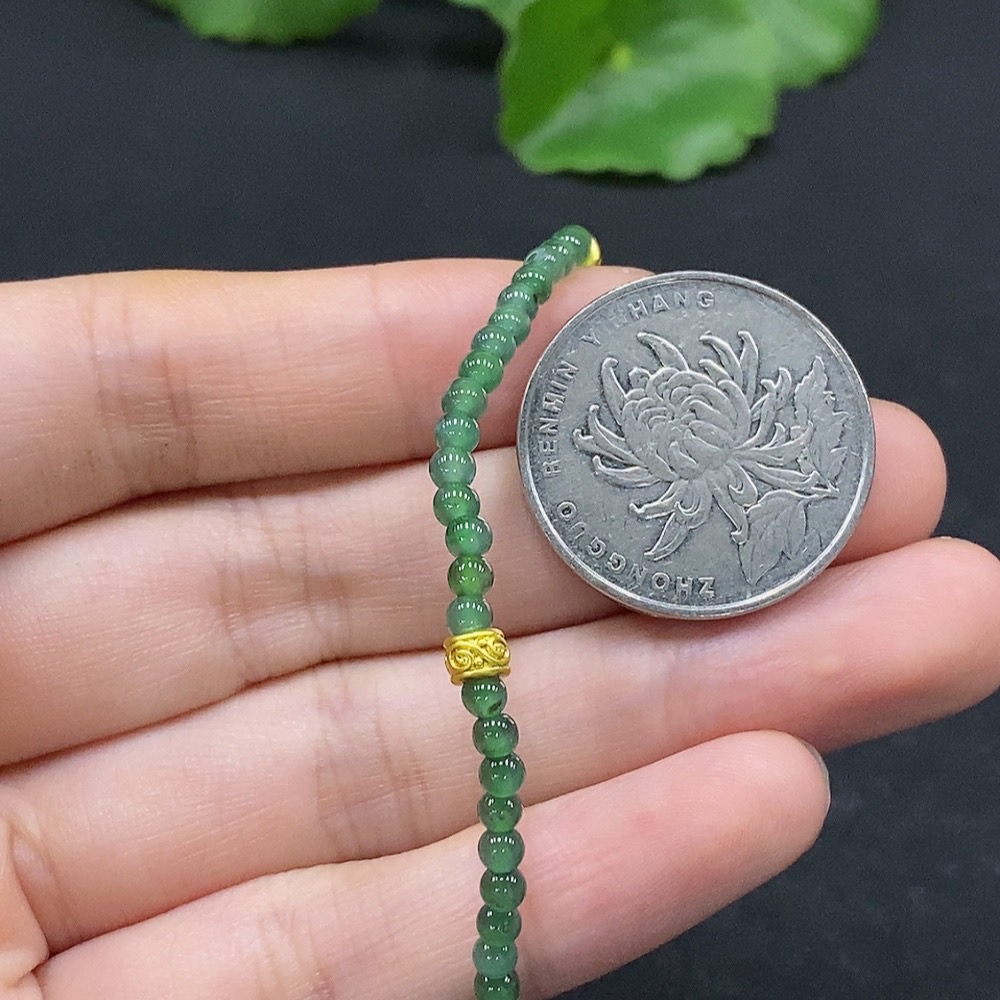 F33896227 Jadeite Bracelet Approx. 3mm Beads Total Weight Approx. 3.54g Non-Gold Inlaid