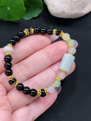 F34966626 Jadeite Bracelet Approx. 8.8mm Total Weight Approx. 10g Non-Gold Inlay Non-A Grade Beads Many Impurities