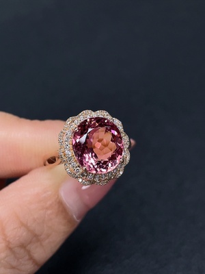 C32720444 18K Tourmaline Ring with Diamond Side Stones, Total Weight Approx. 3.78g, Size 13