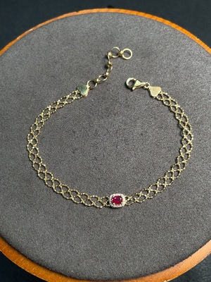 C33921944 Ruby Bracelet with Filling, 18K Gold, Diamond Accents, Total Weight Approx. 2.64g