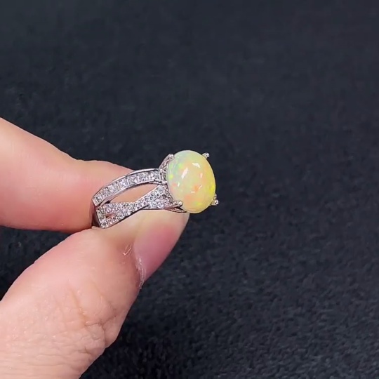 C34991079 Opal Ring, Non-Gold, Adjustable, Total Weight Approx. 3.25g, Stone Size 9.8*7.5mm