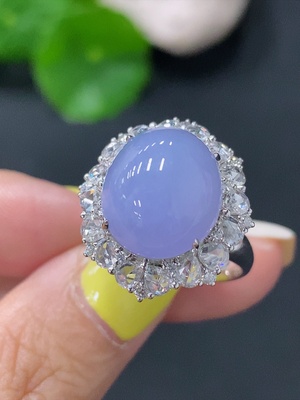 F28252590 Jadeite Inlaid Ring 18k with Diamond Size 14 Total Weight Approx. 7.35g