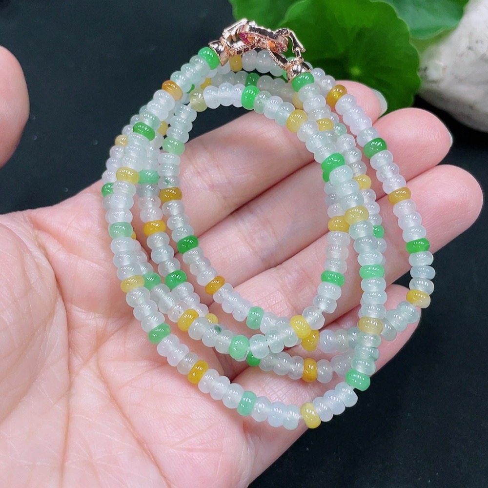 F30453420 Jadeite Beaded Necklace approx. 4.3mm Total Weight approx. 25.6g (Non-gold Inlaid) (Color Origin Undetermined)