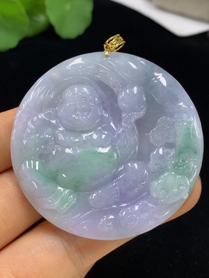 F34047386 Jadeite Pendant Buddha with 18k Bezel, Total Weight Approx. 33.46g