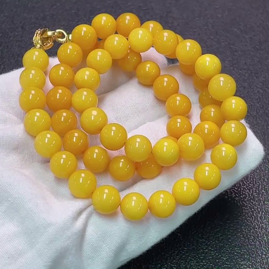 C34950797 Amber Beeswax Beaded Necklace Non-Gold Total Weight Approx. 21.5g Size About 8.6mm