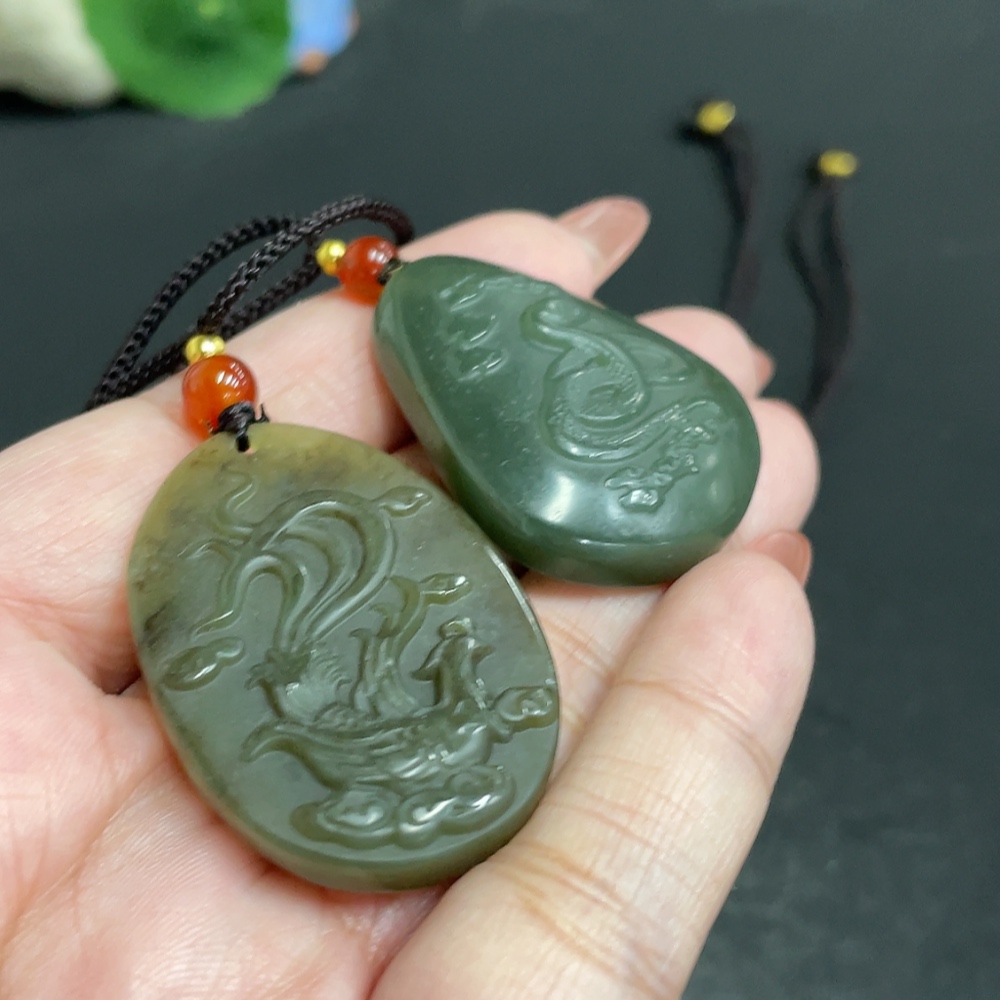 H34054875 Hetian Jade Pendant  Spirit Snake  Phoenix