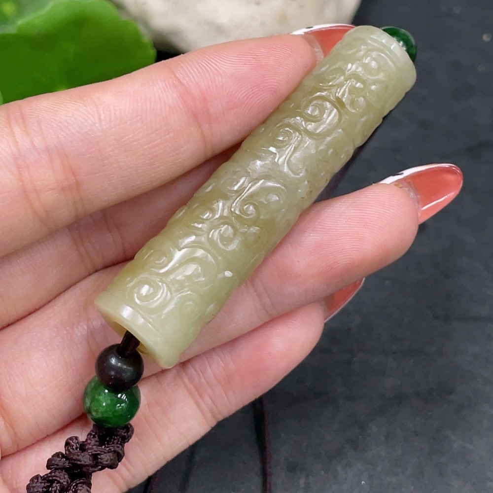 H34979326 Hetian Jade Pendant, Antique Style 55.2, Total Weight Approx. [Including String] 21.3g