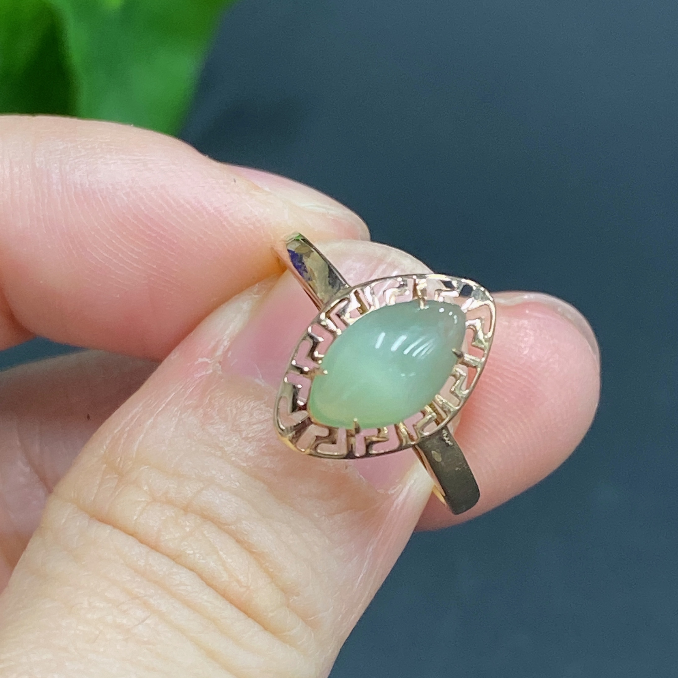 H20214754 Hetian Jade Inlaid Ring, 18k Gold, Size 14, Total Weight Approx. 0.8g