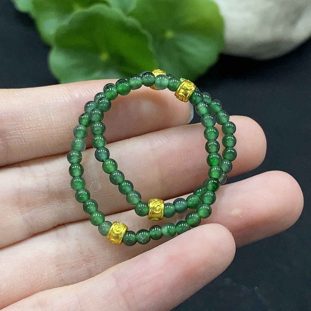 F34996627 Jadeite Beaded Bracelet Approx. 3mm Beads Non-Gold-Inlaid Total Weight Approx. 3.5g