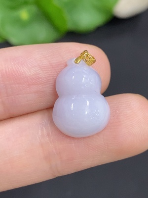 F46553960 翡翠葫芦挂件 扣头18K金 货品总重约2克