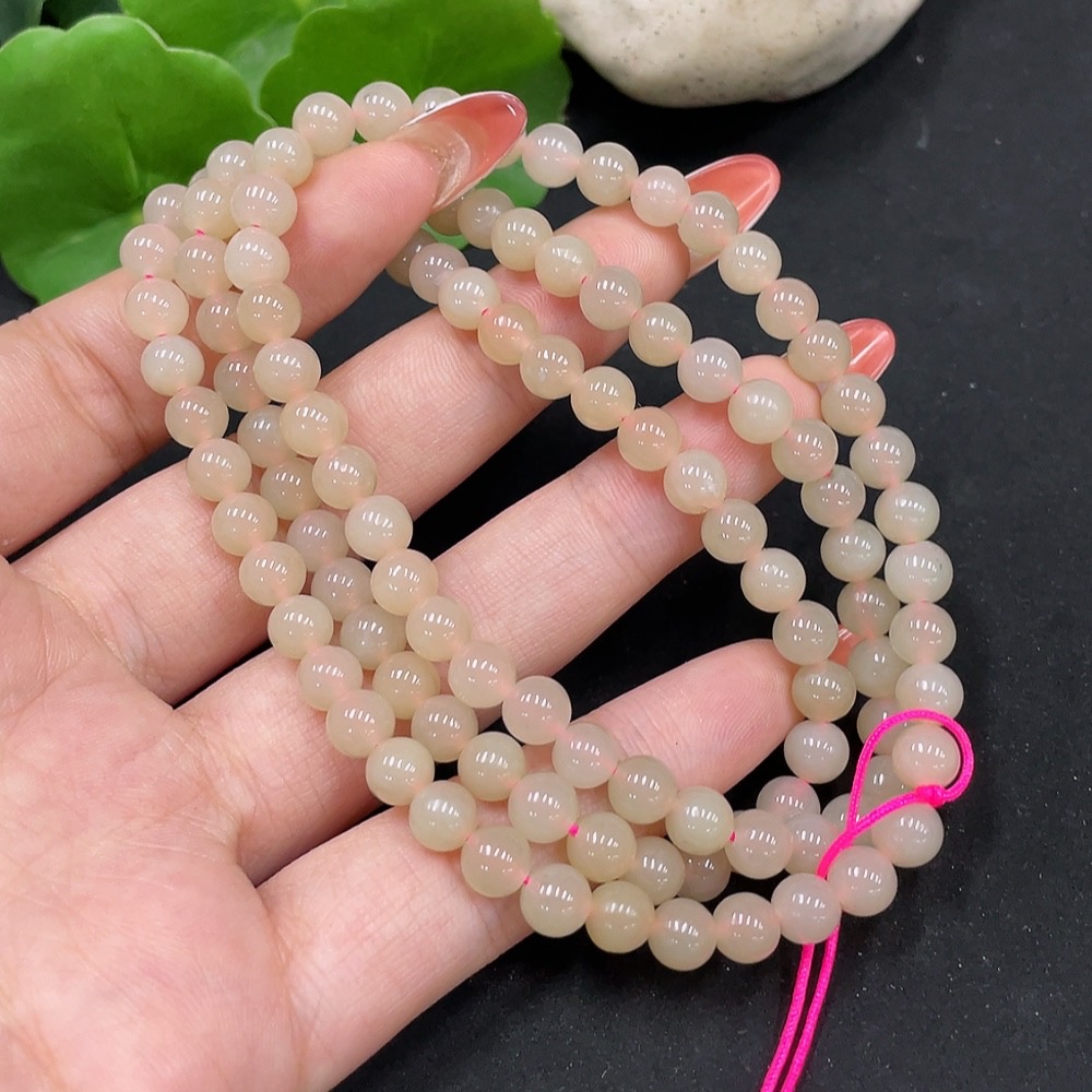 H35112334 Hetian Jade Beaded Necklace, Approx. 5.8mm, Total Weight Approx. 37.3g