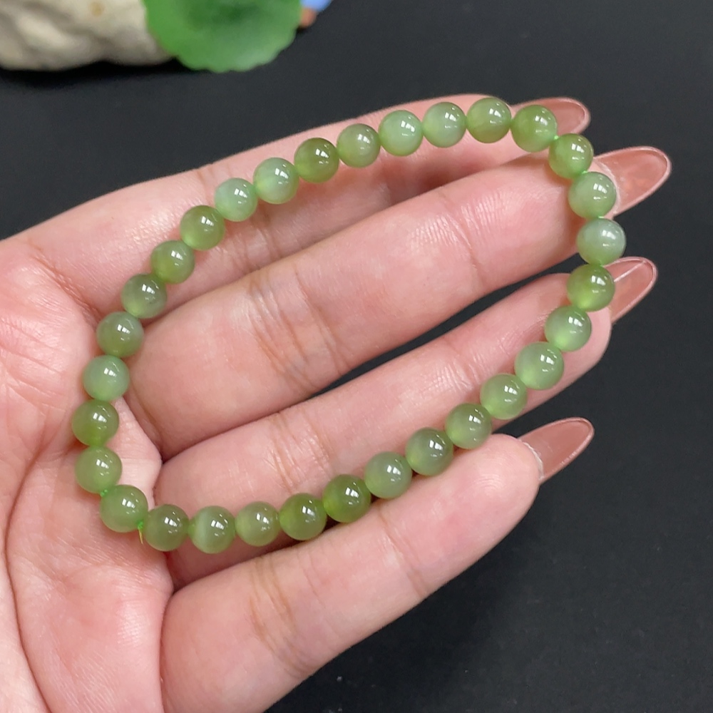 H34074575 Hetian Jade Jasper Bead Bracelet, Approx. 5.9 mm, Total Weight Approx. 10.6g
