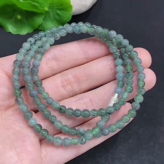 F33831716 Jadeite Bead Necklace Approx. 4.5mm Non-Gold Setting Total Weight Approx. 20.28g