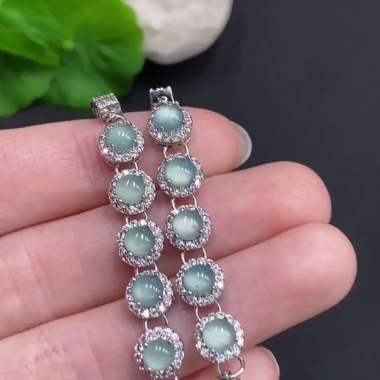 F35160661 Jadeite Cabochon Inlaid Bracelet Sell as a Lot Total Weight Approx. 15.91g