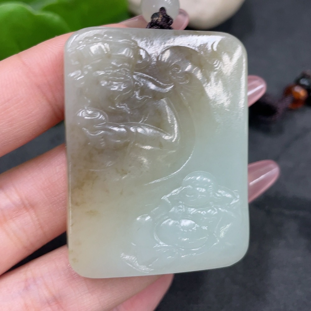 H33925751 Hetian Jade Pendant Wealth Total Weight (including rope) approx. 37.9g