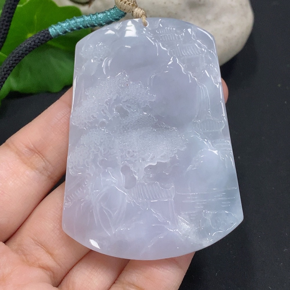 F35105904 Jadeite Landscape Pendant Hanging Ornament Total Weight Approx. 47.5g (Including Rope Weight)