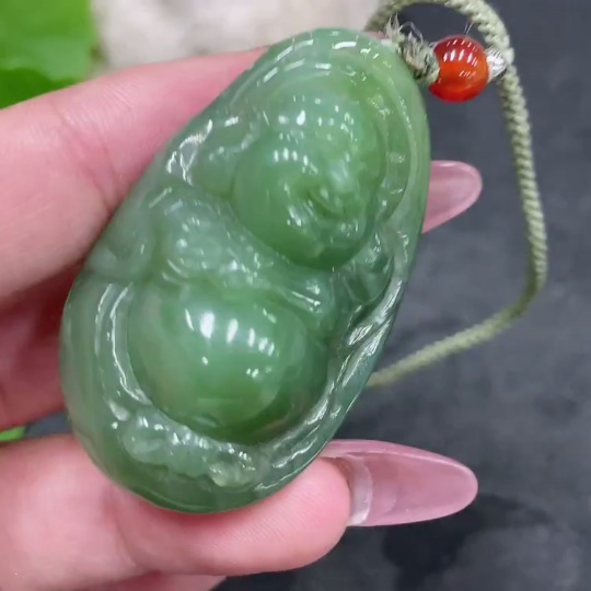 H33925184 Hetian Jade Pendant    Buddha    Total weight (including rope): 32.6g