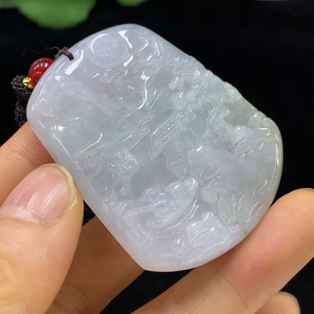 F34024835 Jadeite Landscape Pendant Total Weight Approx. 28.33g (Including Cord Weight) With Non-Grade A Beads