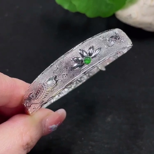 F32810000 Jadeite Inlaid Bracelet Total Weight Approx.15g (Non-Gold Inlaid)