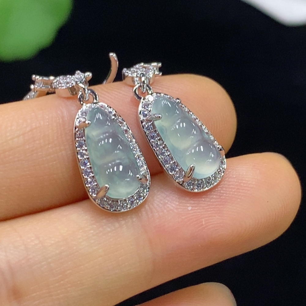 F34044773 Jadeite Inlaid Earrings Non-Gold Total Weight Approx. 3.38g