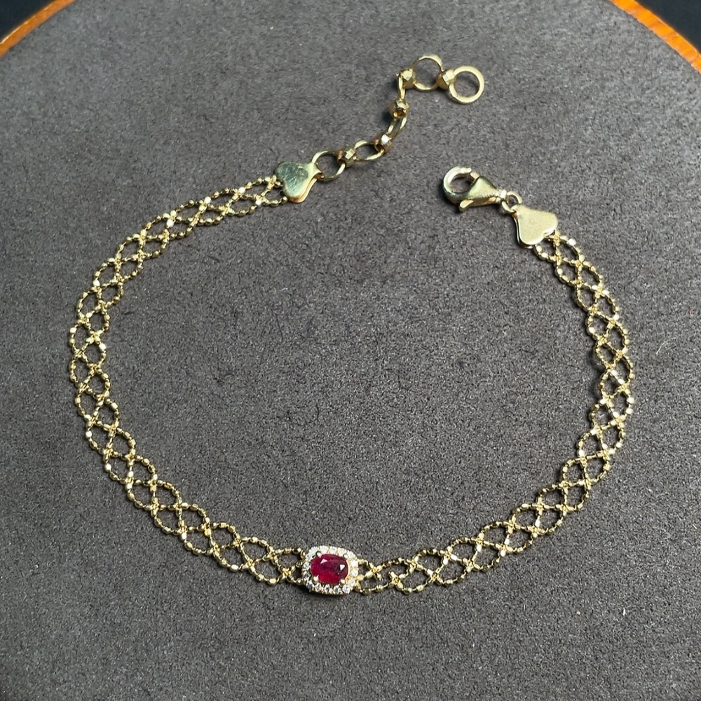 C33921944 Ruby Bracelet with Filling, 18K Gold, Diamond Accents, Total Weight Approx. 2.64g