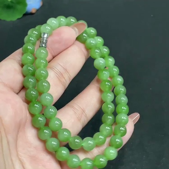H34054555 Hetian Jade Jasper Beaded Necklace, approx. 7.5 mm, total weight approx. 40.9g