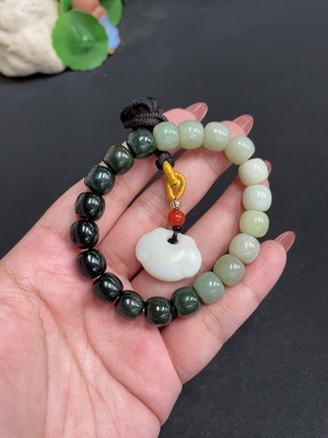 H34004435 Hetian Jade Pendant Bracelet Total weight approx. [including rope] 41.1g Containing other mineral components