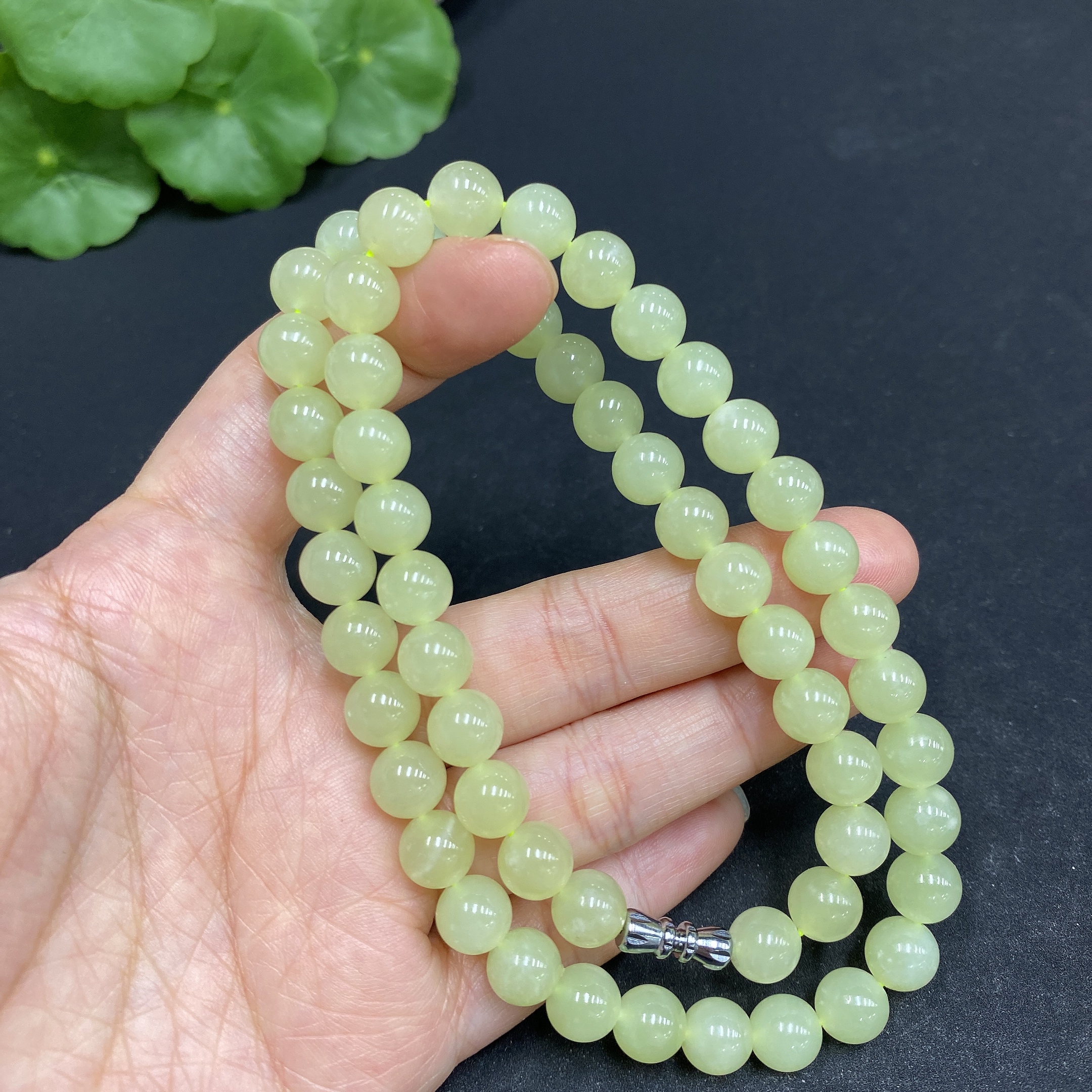 H33878353 Hetian Jade Bead Necklace Approx. 7.7mm Total Weight Approx. 43.7g