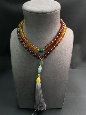 C19166965 Amber Beeswax Bead Strand Non-Gold Setting Approx. 9.8mm Total Weight About 55.45g Non-Amber Matching Beads
