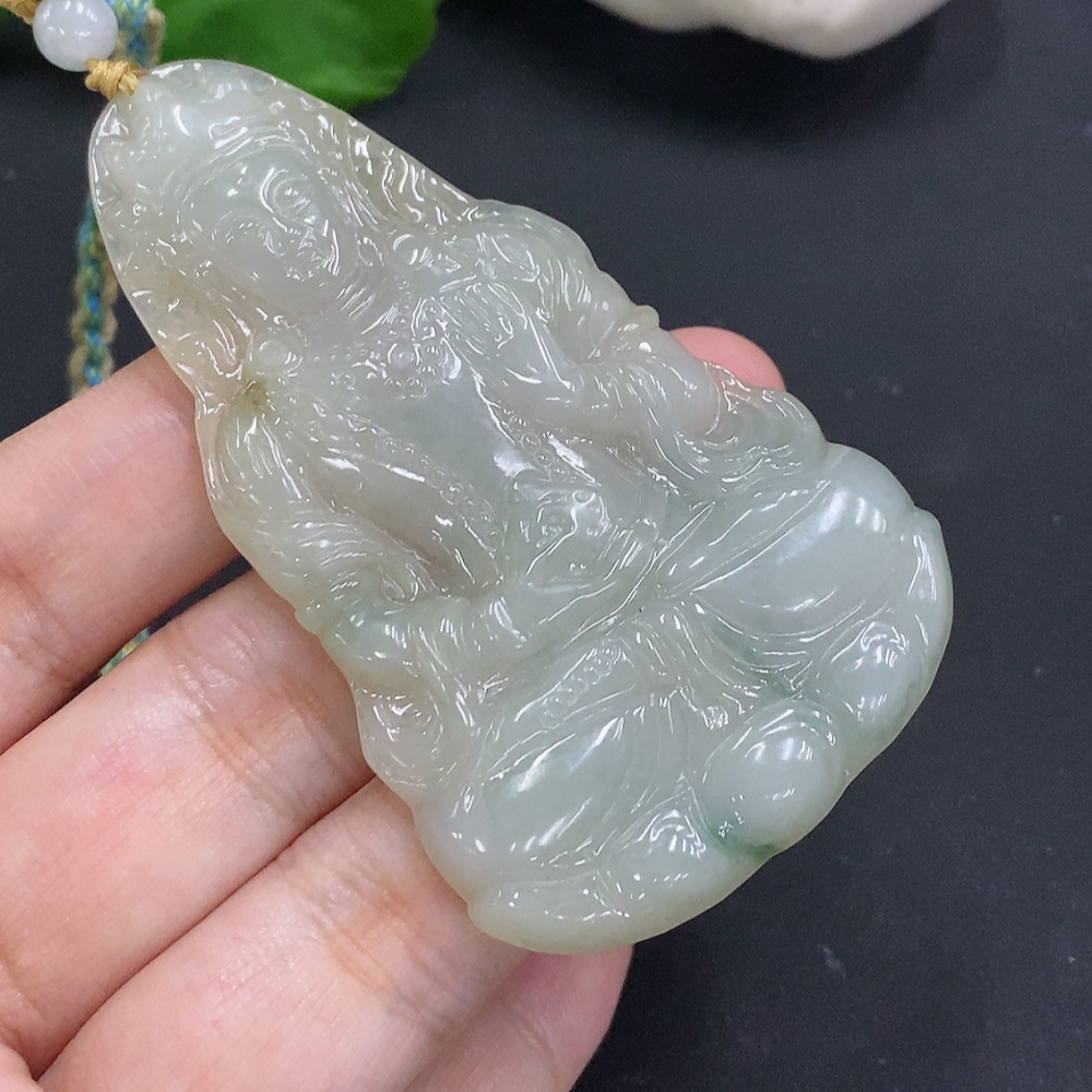 F33825582 Jadeite Tara Pendant Total Weight Including Rope Approximately 28.9g
