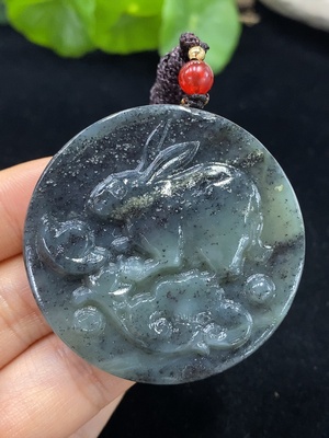 H09666265 Hetian Jade Rabbit Pendant with String, Total Weight 34g