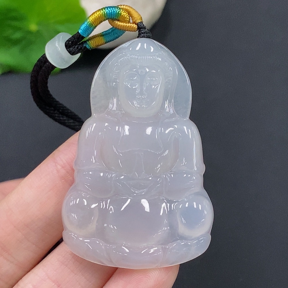 F28295243 Jadeite Guanyin Pendant Total Weight Approx. 18.4g (Including Rope Weight)