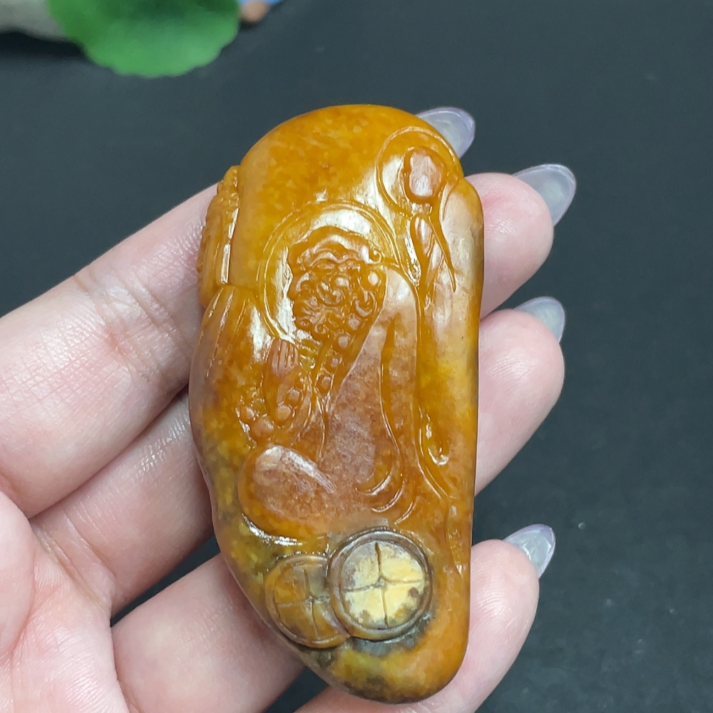 H32805545 Hetian Jade Pendant - Patriarch Bodhidharma - Contains Other Mineral Components - Undetermined Skin Color Origin - Total Weight Approximately 55.7g