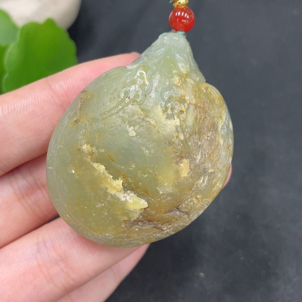 H30537049 Khotan Jade Pendant – Dragon Turtle with Undetermined Skin Color Origin, Total Weight (including rope): 46.5g