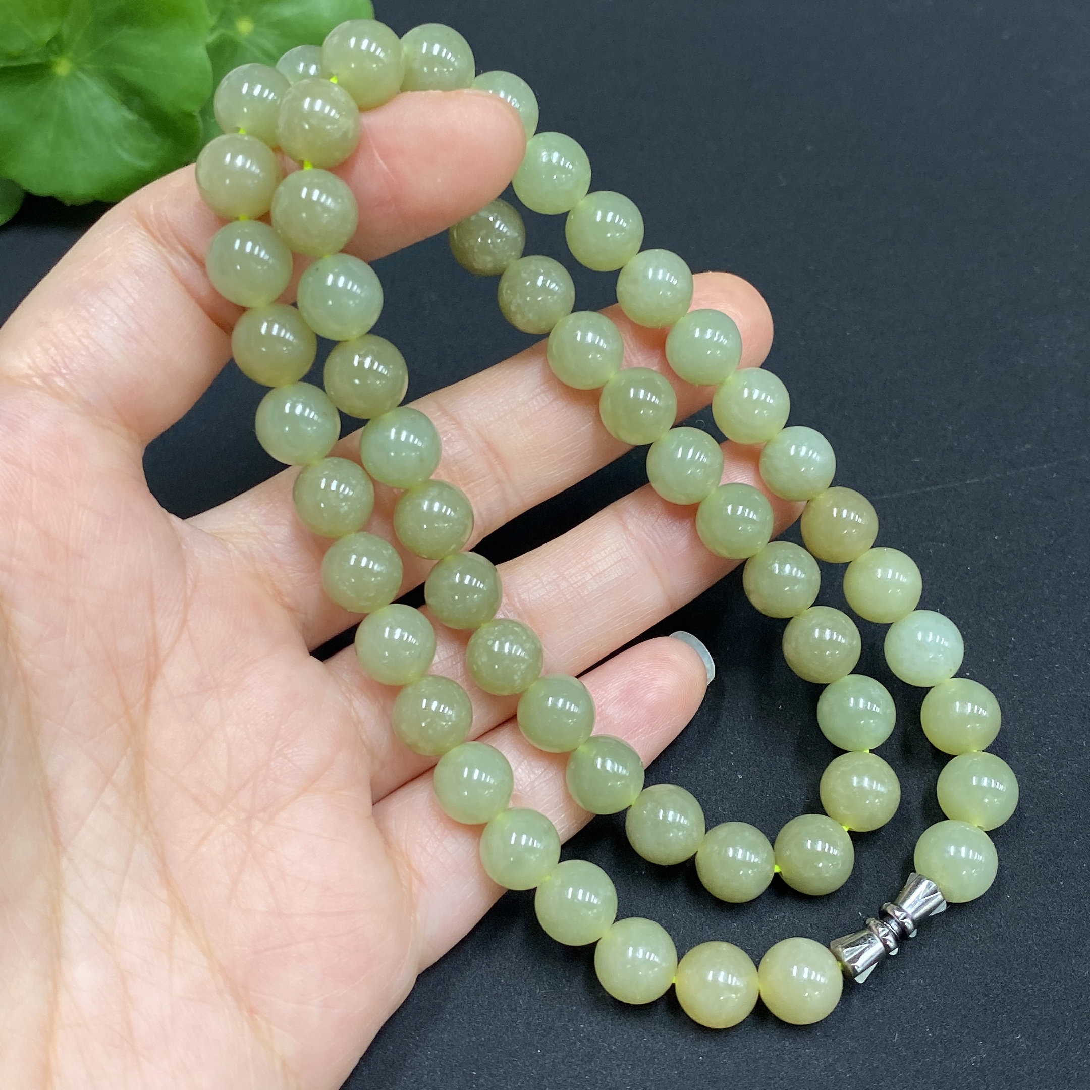 H34985274 Hetian Jade Bead Necklace, Approx. 7.7mm, Total Weight Approx. 42.8g