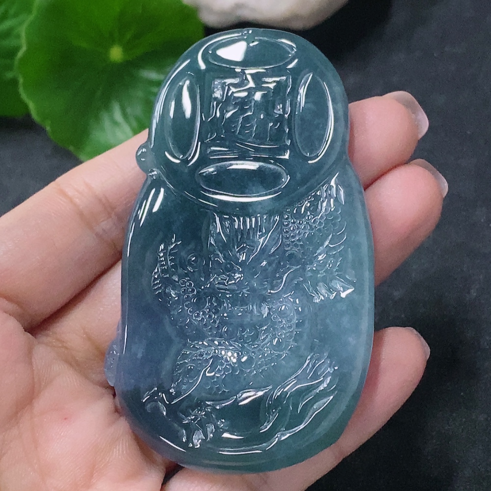 F34042760 Jadeite Pendant of the God of Wealth, total weight approximately 44g
