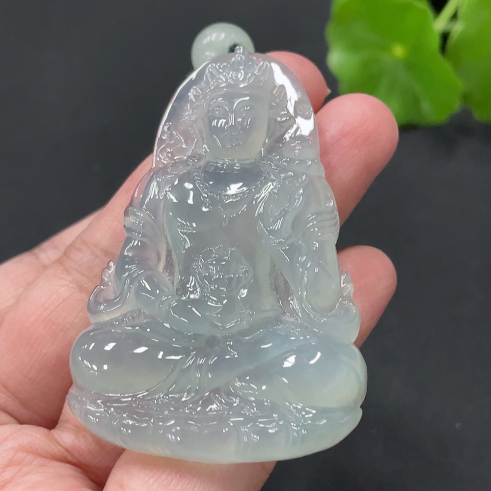 F34057857 Jadeite Guanyin Pendant, total weight approximately 30.18g, with non-A grade beads