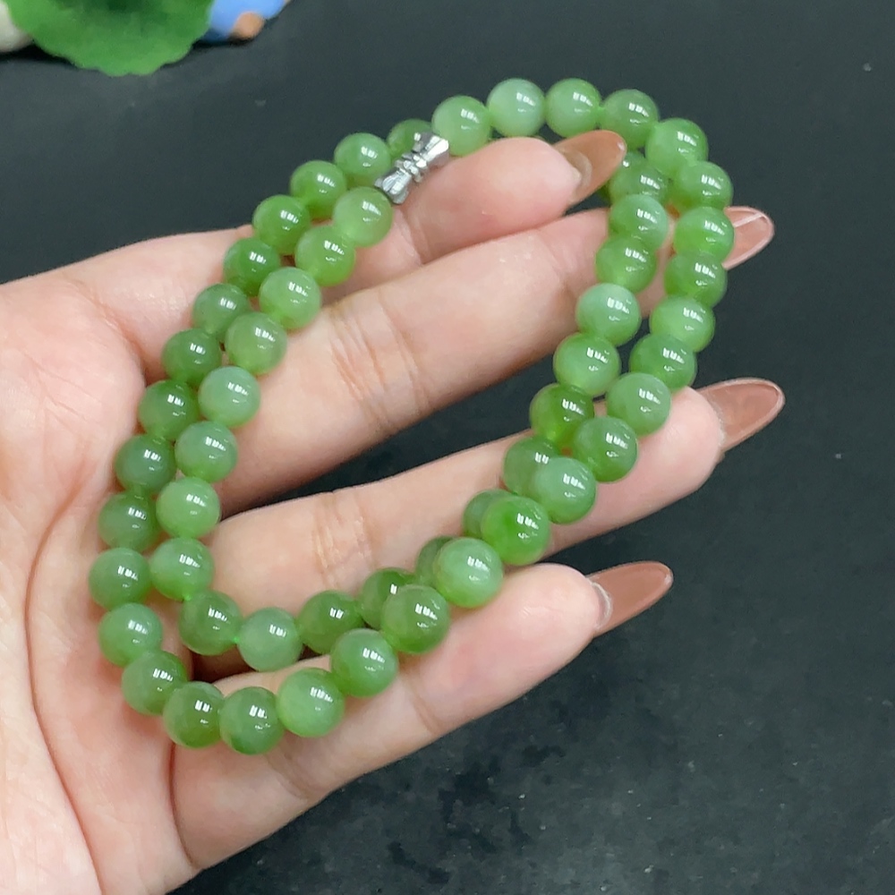 H34054555 Hetian Jade Jasper Beaded Necklace, approx. 7.5 mm, total weight approx. 40.9g