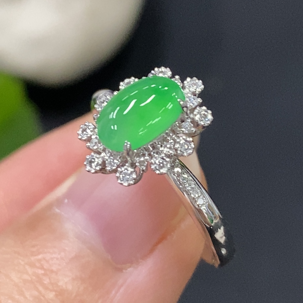 F29357648 Jadeite and Diamond Ring in 18k Gold, Size 13, Total Weight Approx. 2.58g